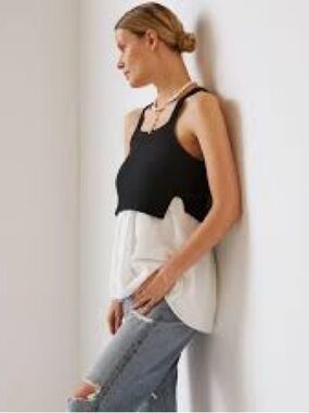 Anthropologie Black and White Layered Two-Tone Tank